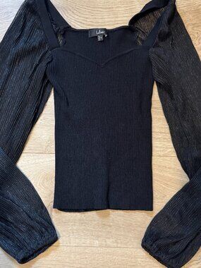 Lulus Sheer Puff Sleeve Sweetheart Neckline Mixed Media Top